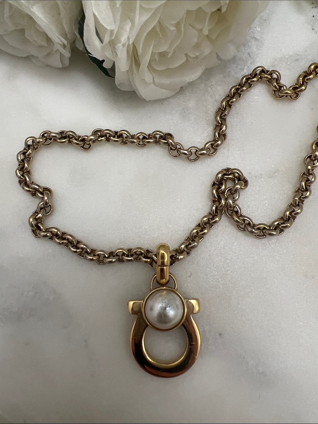 Salvatore Ferragamo Gold-Tone Necklace With Pearl Drop